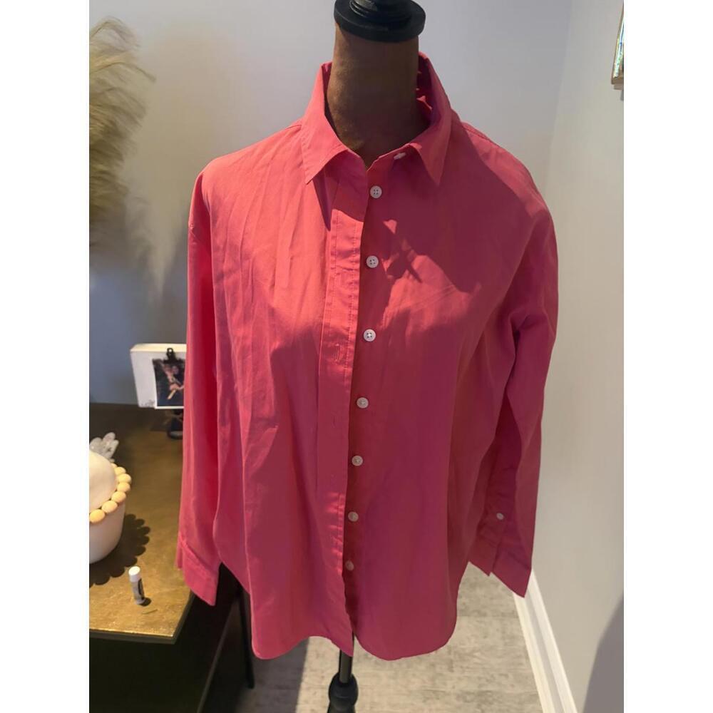 Spanx 100% Cotton Pink Button-Up Oversized Shirt Size Small
